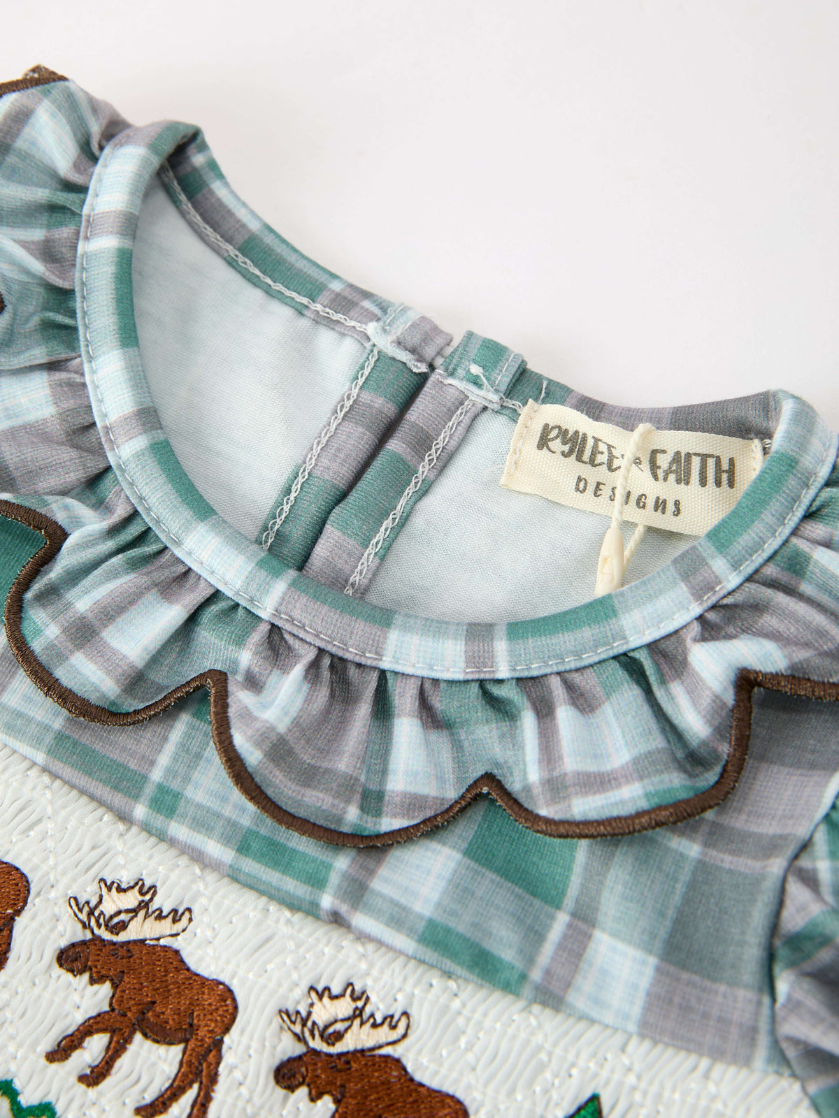 Plaid Moose Smocked Baby Girl Bubble Romper - Rylee Faith Designs - Flyclothing LLC