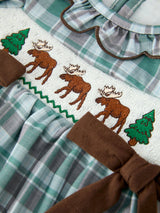 Plaid Moose Smocked Baby Girl Bubble Romper - Rylee Faith Designs - Flyclothing LLC