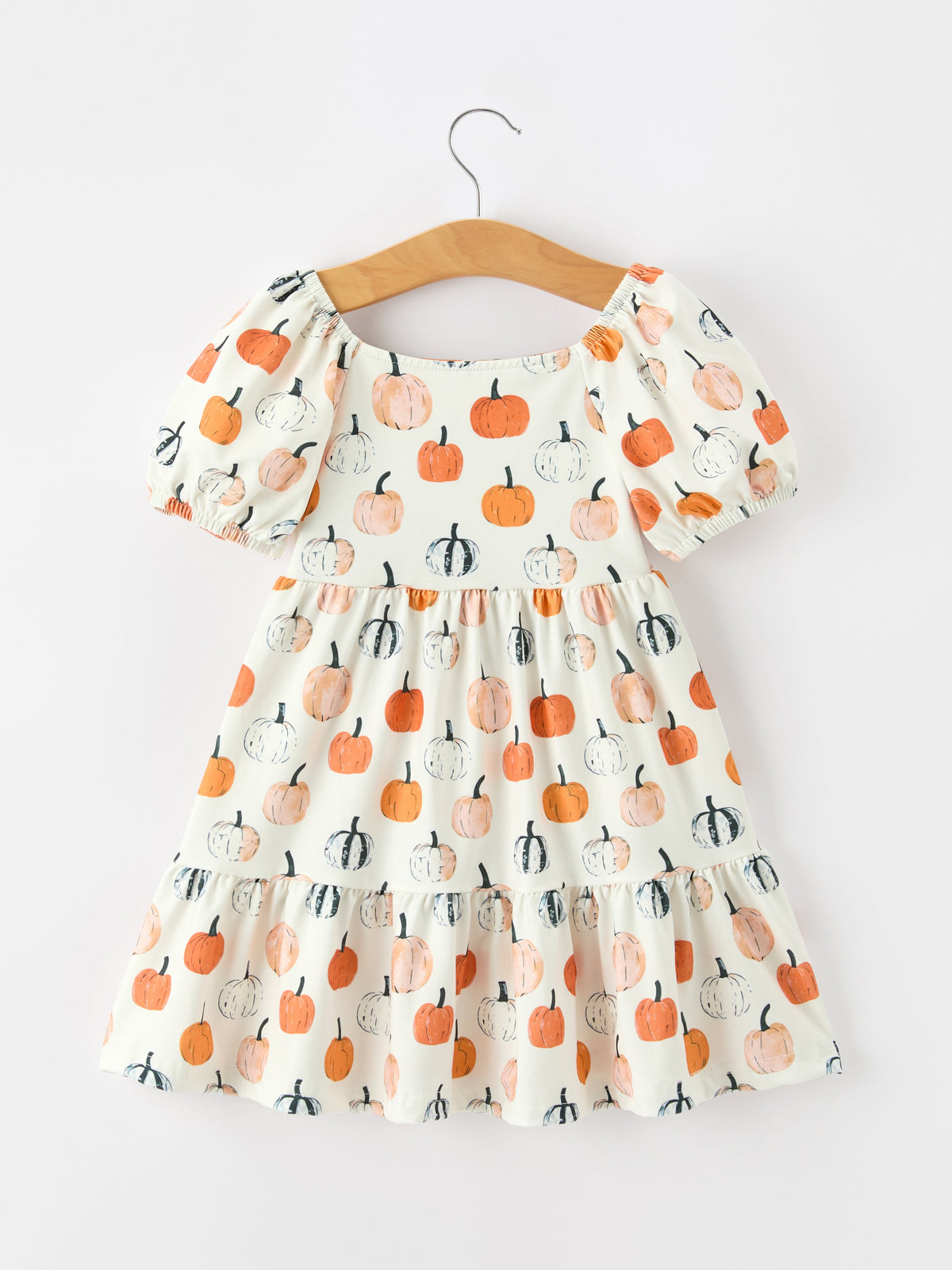 Fall Pumpkin Puff Sleeve Girls Dress - Rylee Faith Designs - Flyclothing LLC