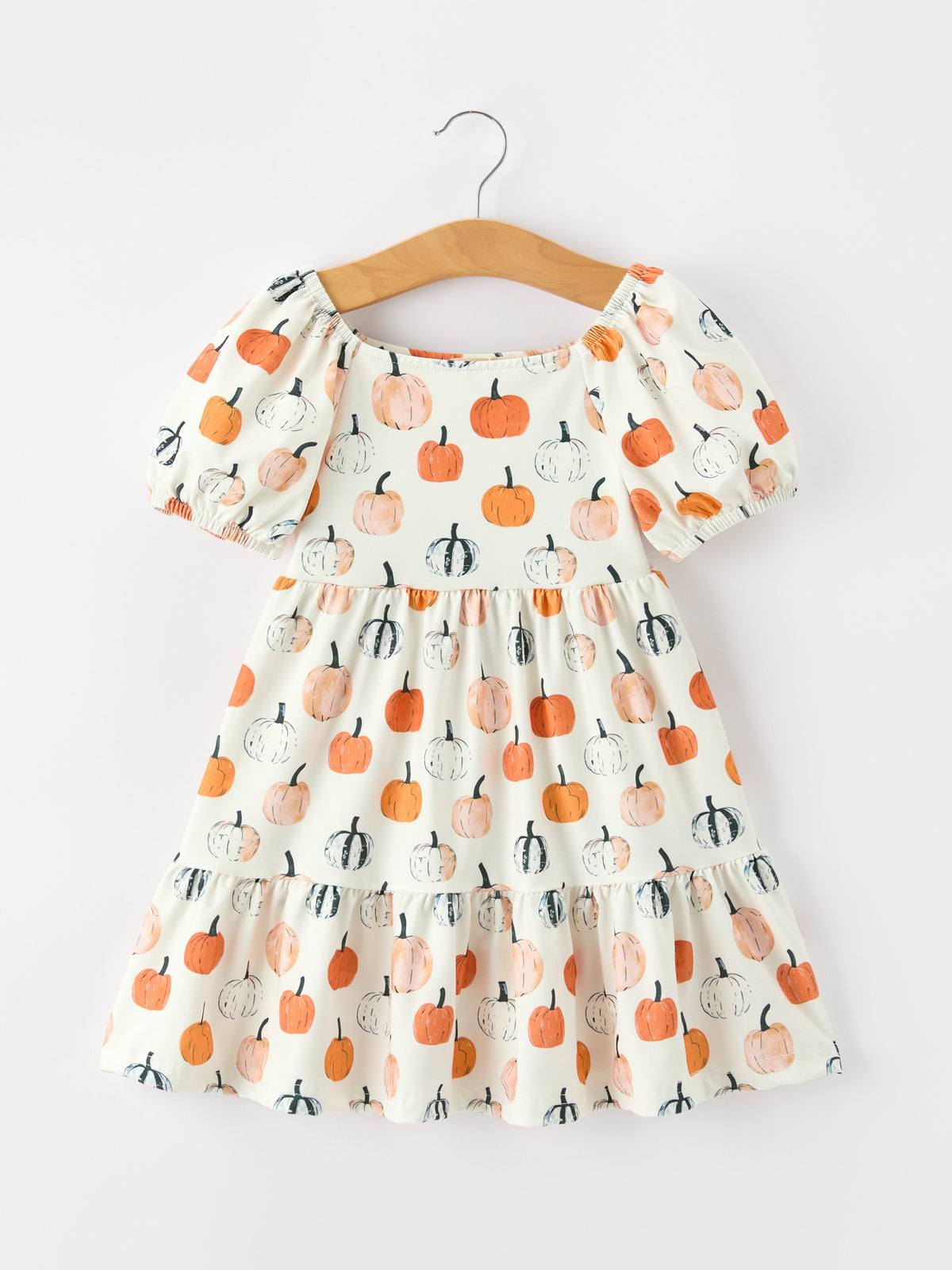 Fall Pumpkin Puff Sleeve Girls Dress - Rylee Faith Designs - Flyclothing LLC