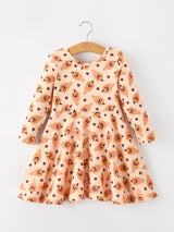 Halloween Pumpkin Girls Long Sleeve Dress - Rylee Faith Designs - Flyclothing LLC