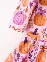 Thanksgiving Halloween Pumpkin Bow Ruffled Girls Dress