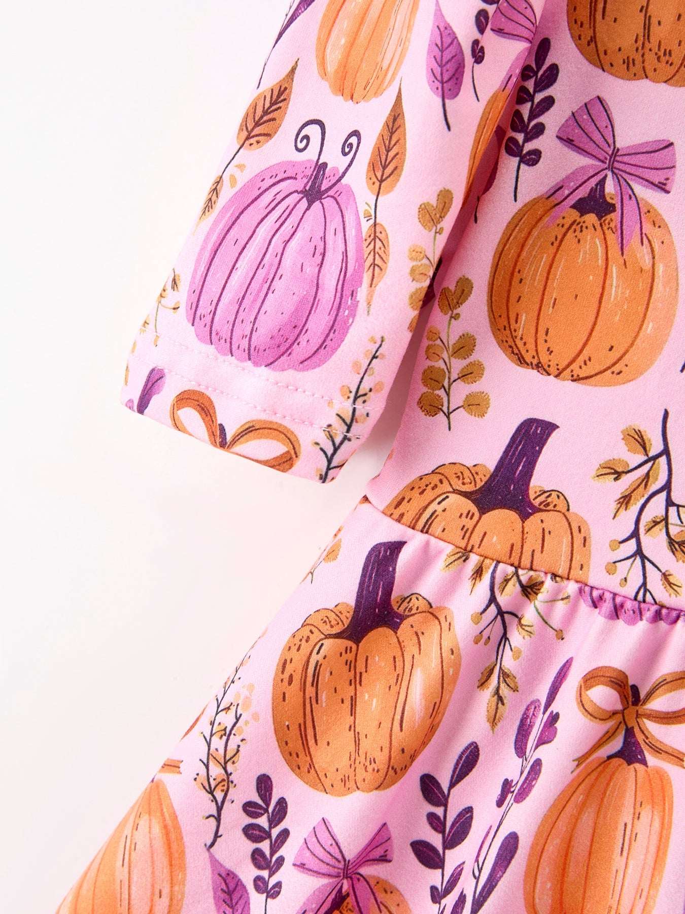 Thanksgiving Halloween Pumpkin Bow Ruffled Girls Dress