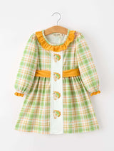 Thanksgiving Turkey Applique Plaid Girls Long Sleeve Dress