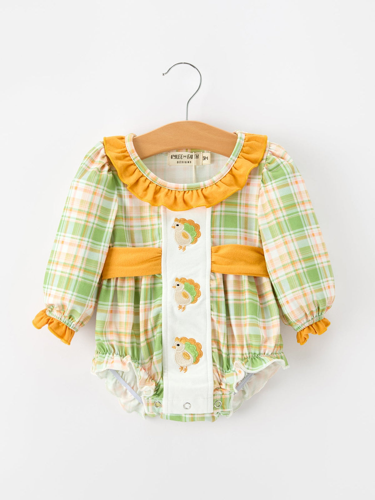 Thanksgiving Turkey Plaid Baby Girl Bubble Romper - Rylee Faith Designs - Flyclothing LLC