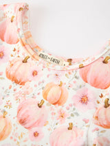 Fall Pink Pumpkin Girls Long Sleeve Twirl Dress - Rylee Faith Designs - Flyclothing LLC