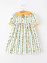 Fall Smocked Floral & Stripe Baby Girl Dress with Scallop Collar