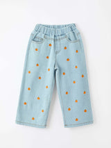 Halloween Thanksgiving Pumpkin Embroidered Girls Flare Pants