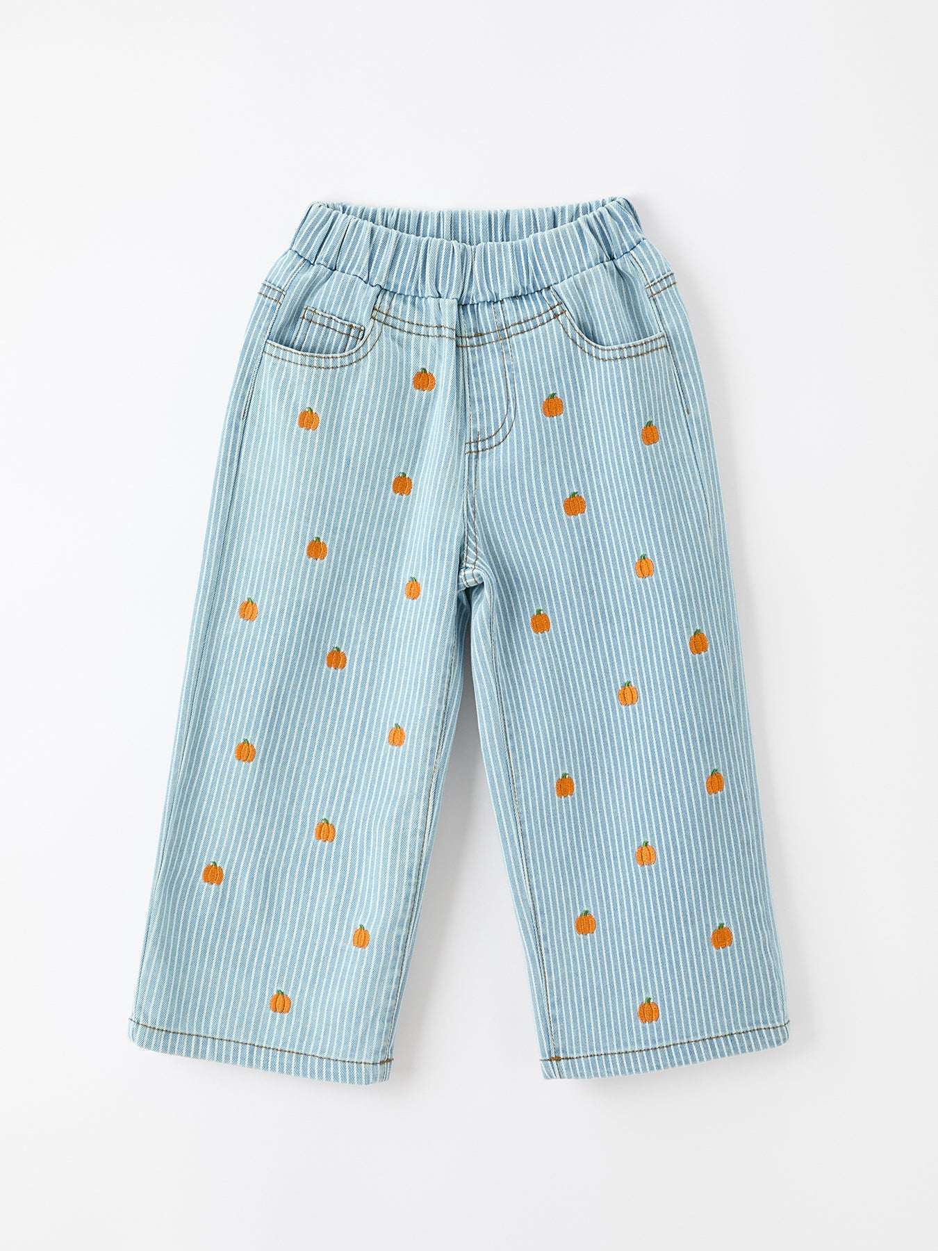 Halloween Thanksgiving Pumpkin Embroidered Girls Flare Pants