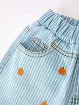 Halloween Thanksgiving Pumpkin Embroidered Girls Flare Pants