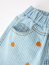 Halloween Thanksgiving Pumpkin Embroidered Girls Flare Pants - Rylee Faith Designs - Flyclothing LLC