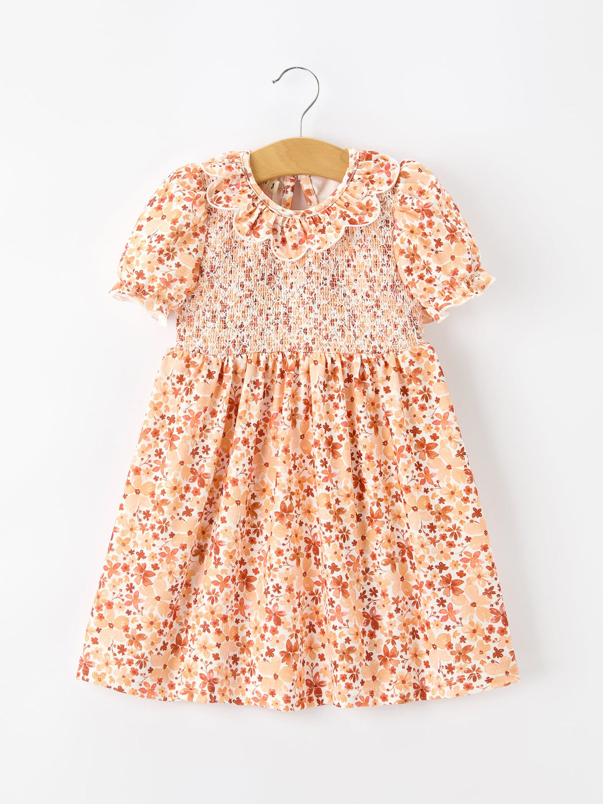 Fall Rust Floral Baby Girls Dress Smocked Petal Collar - Rylee Faith Designs - Flyclothing LLC