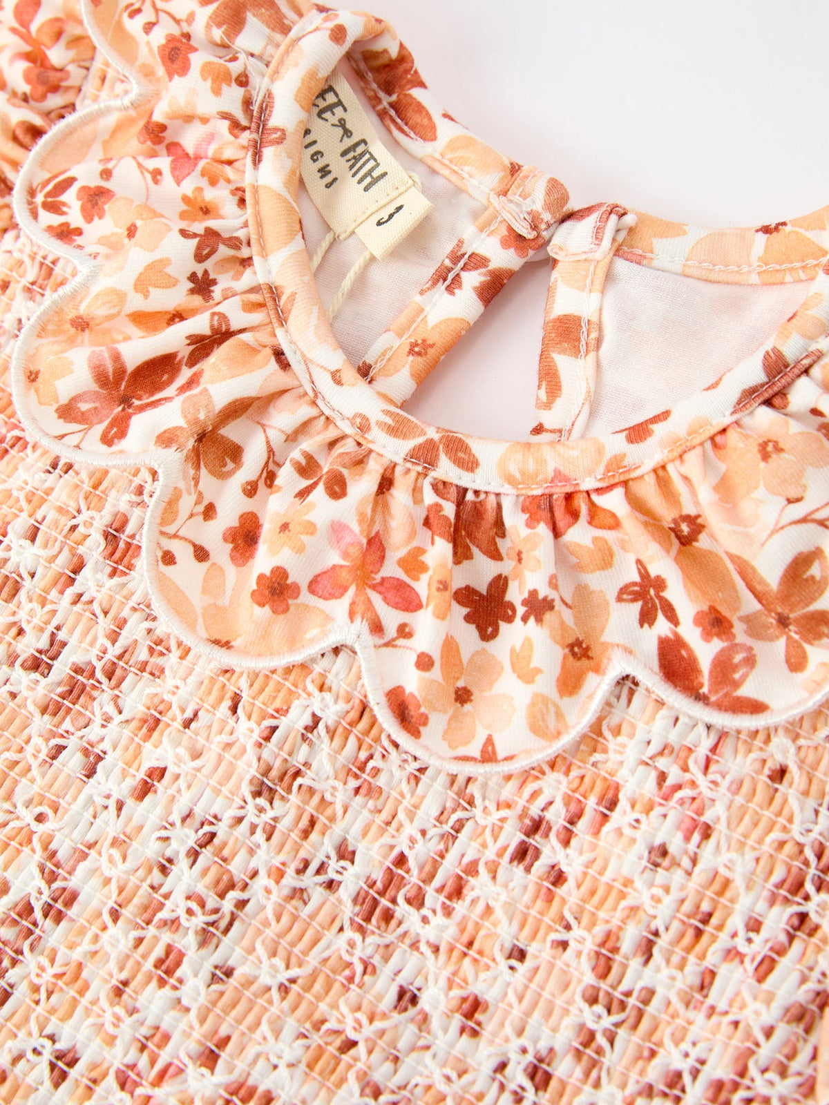 Fall Rust Floral Baby Girls Dress Smocked Petal Collar - Rylee Faith Designs - Flyclothing LLC