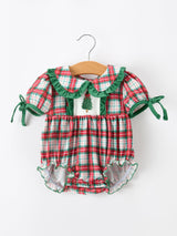 Christmas Tree Plaid Girls Romper Petals Collar Ruffle - Rylee Faith Designs - Flyclothing LLC