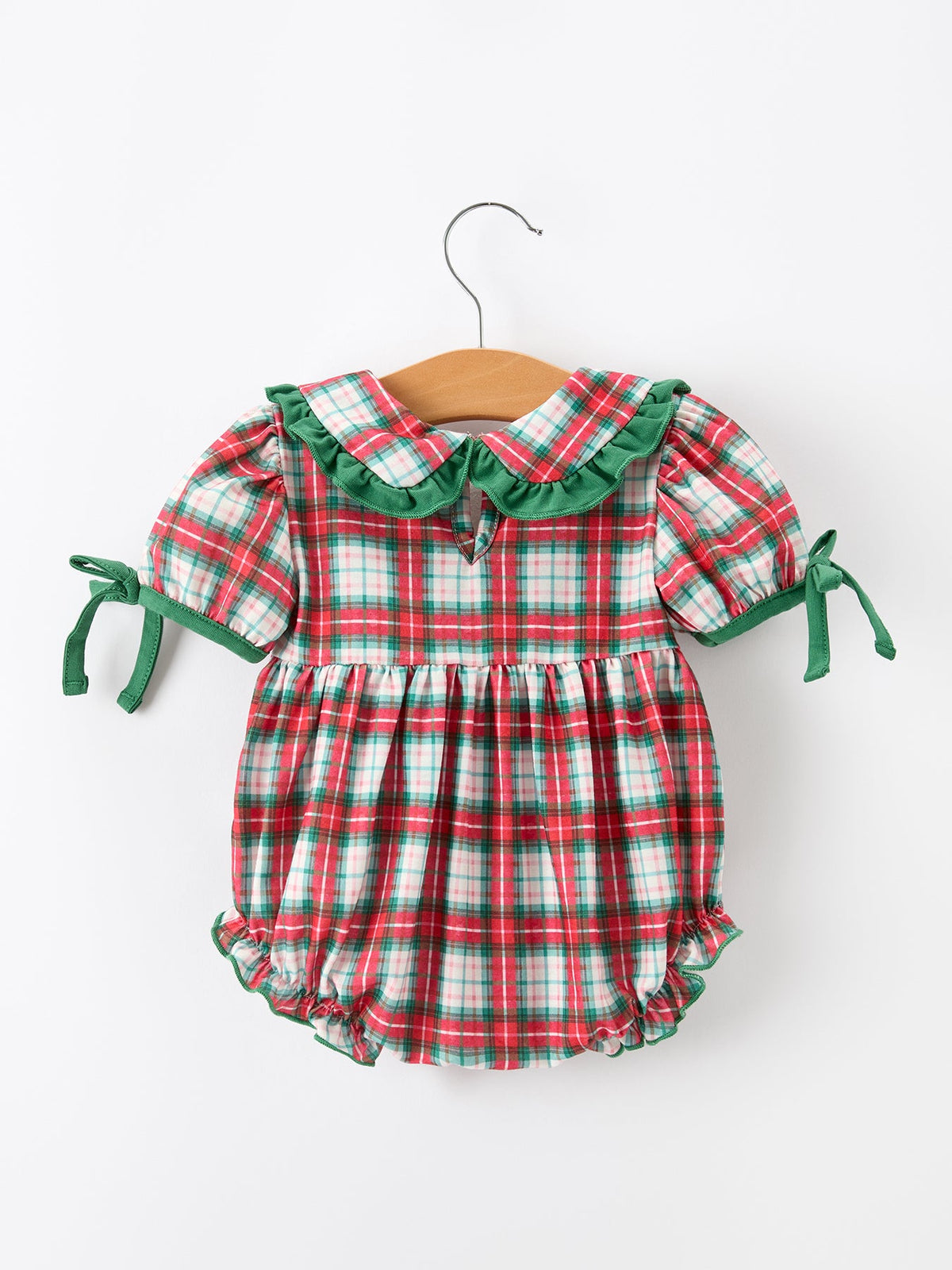 Christmas Tree Plaid Girls Romper Petals Collar Ruffle - Rylee Faith Designs - Flyclothing LLC