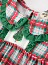 Christmas Tree Plaid Girls Romper Petals Collar Ruffle - Rylee Faith Designs - Flyclothing LLC
