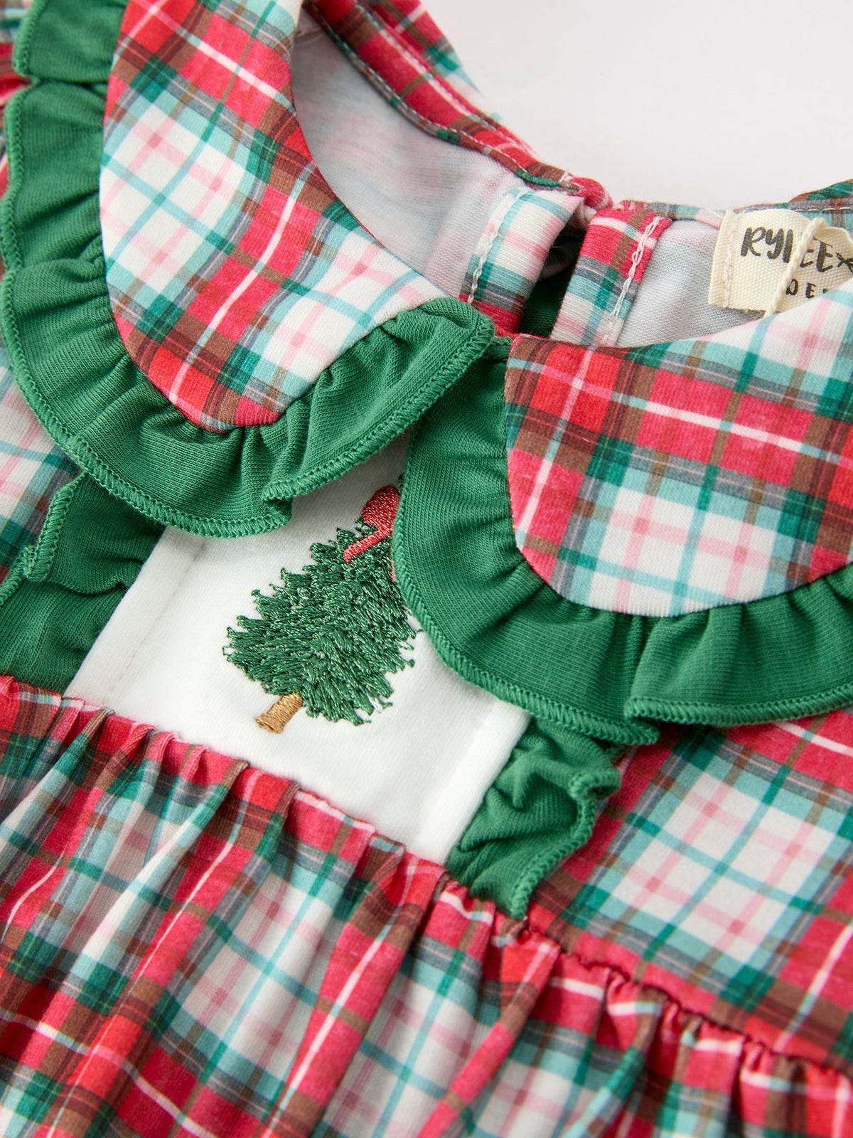 Christmas Tree Plaid Girls Romper Petals Collar Ruffle - Rylee Faith Designs - Flyclothing LLC