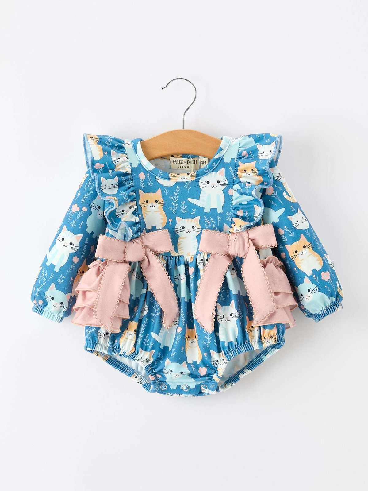 Fall Cat Print Girls Long Sleeve Romper