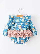 Fall Cat Print Girls Long Sleeve Romper