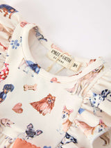 Fall Dog Print Girls Long Sleeve Ruffle Bow Romper - Rylee Faith Designs - Flyclothing LLC