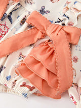 Fall Dog Print Girls Long Sleeve Ruffle Bow Romper - Rylee Faith Designs - Flyclothing LLC