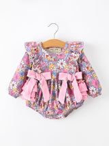 Fall Vintage Floral Print Girls Long Sleeve Romper