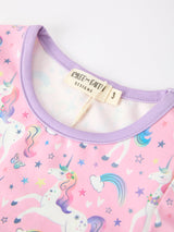 Pink Unicorn Girls Pocket Dress Rainbow Star Print - Rylee Faith Designs - Flyclothing LLC