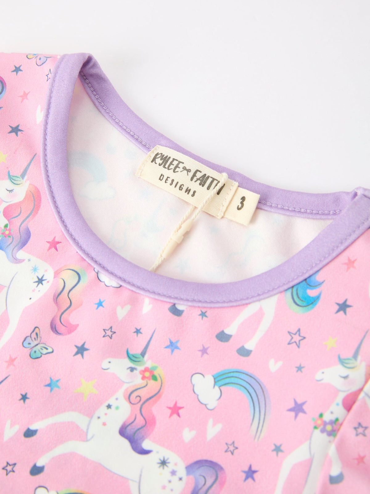 Pink Unicorn Girls Pocket Dress Rainbow Star Print - Rylee Faith Designs - Flyclothing LLC