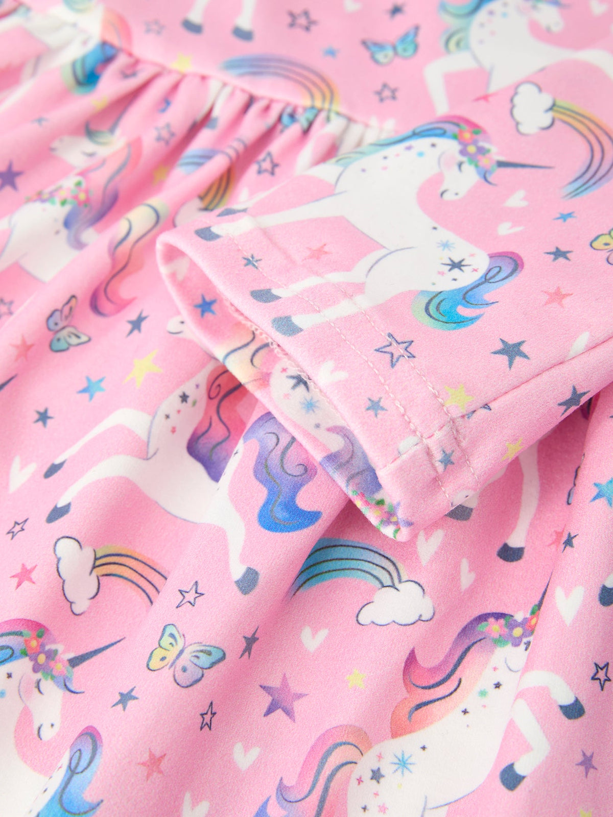 Pink Unicorn Girls Pocket Dress Rainbow Star Print - Rylee Faith Designs - Flyclothing LLC