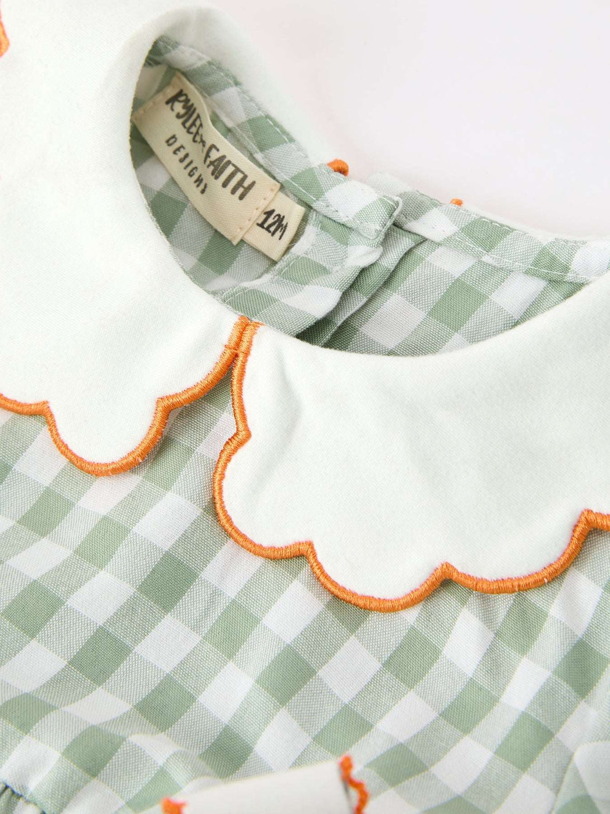 Fall Plaid Baby Girl Romper Pumpkin Bow Peter Pan Collar - Rylee Faith Designs - Flyclothing LLC