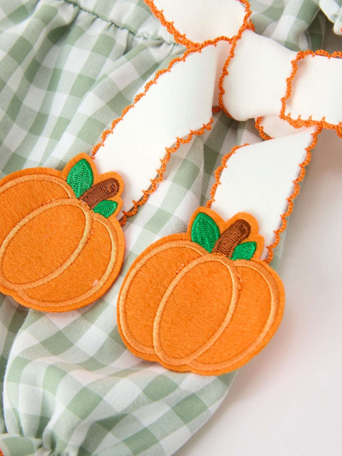 Fall Plaid Baby Girl Romper Pumpkin Bow Peter Pan Collar - Rylee Faith Designs - Flyclothing LLC