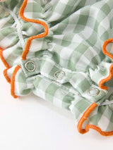 Fall Plaid Baby Girl Romper Pumpkin Bow Peter Pan Collar - Rylee Faith Designs - Flyclothing LLC