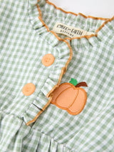 Fall Plaid Baby Girl Outfit Set Pumpkin Applique Ruffle Top Bloomer