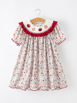 Fall Pumpkin Embroidery Girls Dress Floral Ruffle Collar Dress - Rylee Faith Designs - Flyclothing LLC