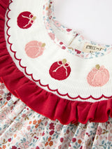 Fall Pumpkin Embroidery Girls Dress Floral Ruffle Collar Dress - Rylee Faith Designs - Flyclothing LLC