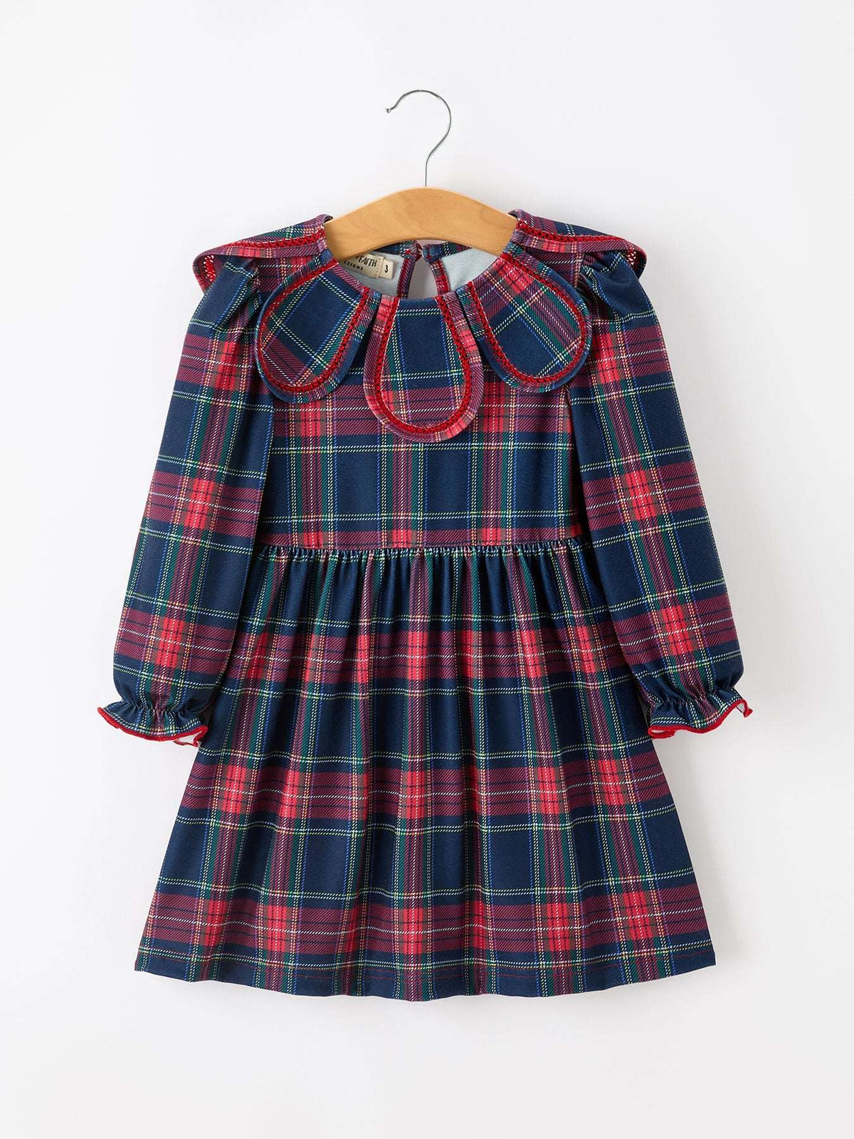 Fall Plaid Girl Dress Petal Collar Puff Sleeve Long Sleeve - Rylee Faith Designs - Flyclothing LLC