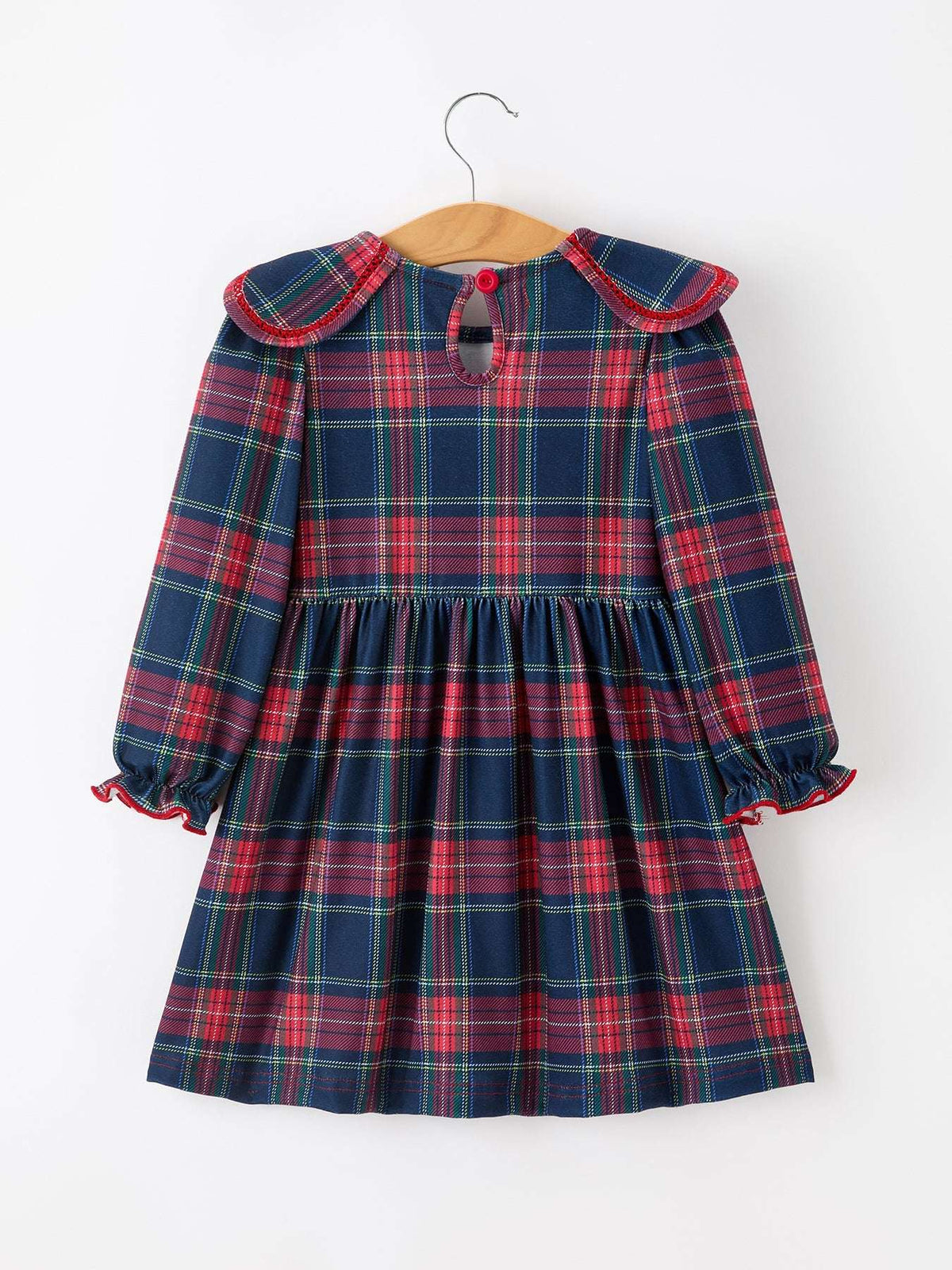 Fall Plaid Girl Dress Petal Collar Puff Sleeve Long Sleeve - Rylee Faith Designs - Flyclothing LLC