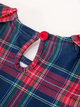 Fall Plaid Girl Dress Petal Collar Puff Sleeve Long Sleeve - Rylee Faith Designs - Flyclothing LLC