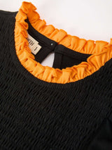 Girls Halloween Dog Pumpkin Applique Dress Puff Sleeve