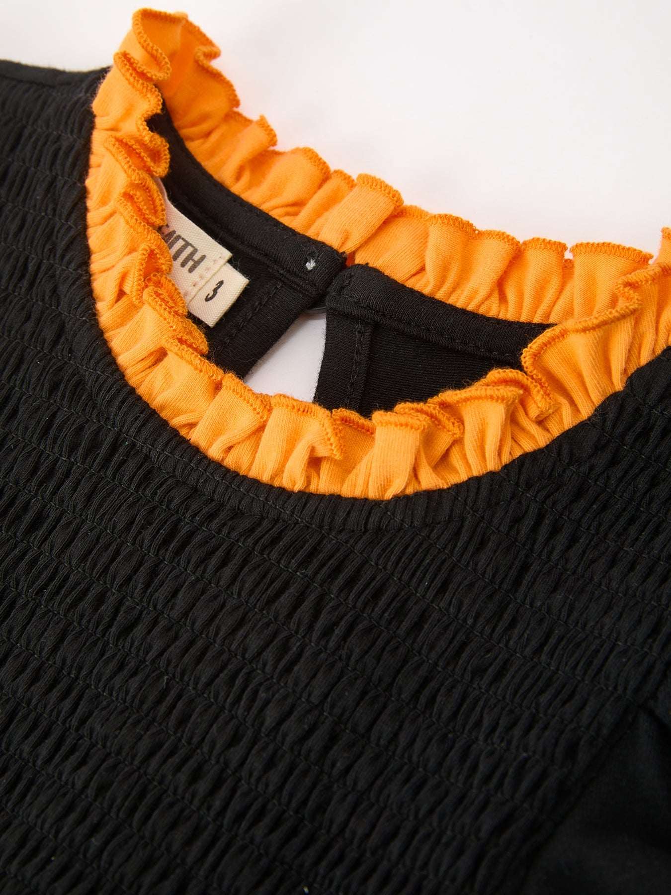 Girls Halloween Dog Pumpkin Applique Dress Puff Sleeve