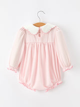 Pink Goose Embroidered Baby Girl Romper Ruffle Collar