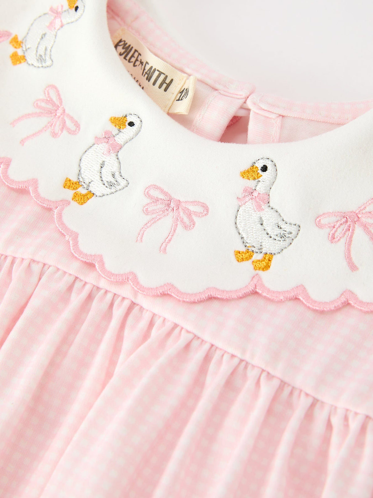 Pink Goose Embroidered Baby Girl Romper Ruffle Collar