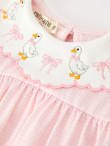 Pink Goose Embroidered Baby Girl Romper Ruffle Collar