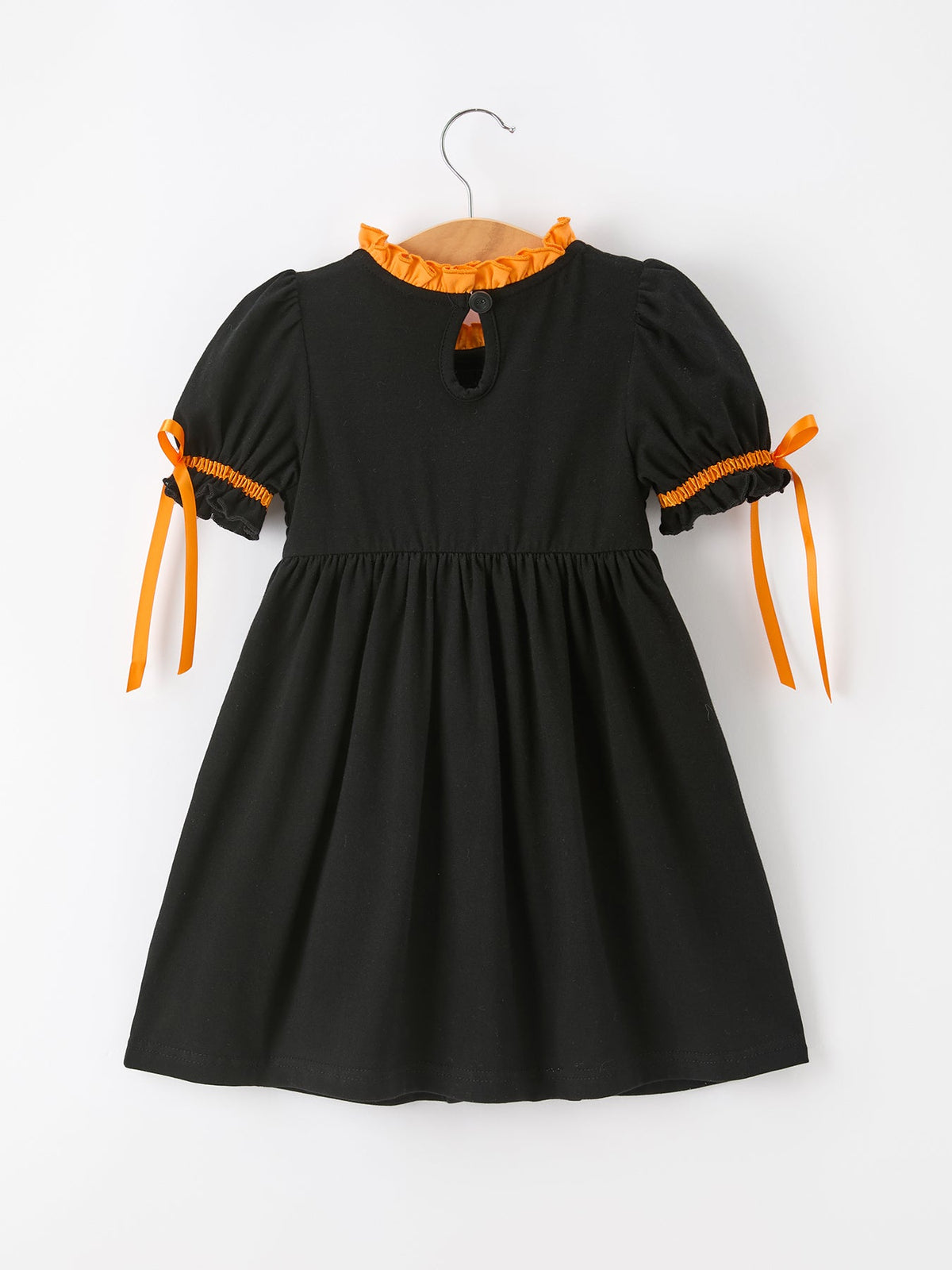Girls Halloween Dog Pumpkin Applique Dress Puff Sleeve - Rylee Faith Designs - Flyclothing LLC