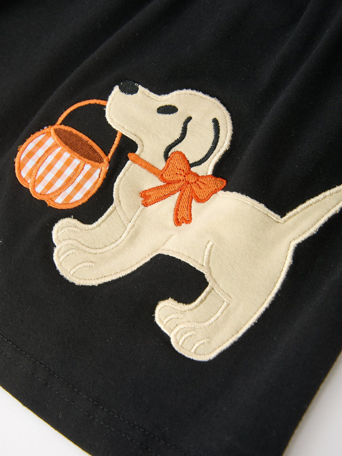 Girls Halloween Dog Pumpkin Applique Dress Puff Sleeve - Rylee Faith Designs - Flyclothing LLC