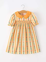 Fall Floral Stripe Girls Dress Petals Collar Smocked - Rylee Faith Designs - Flyclothing LLC