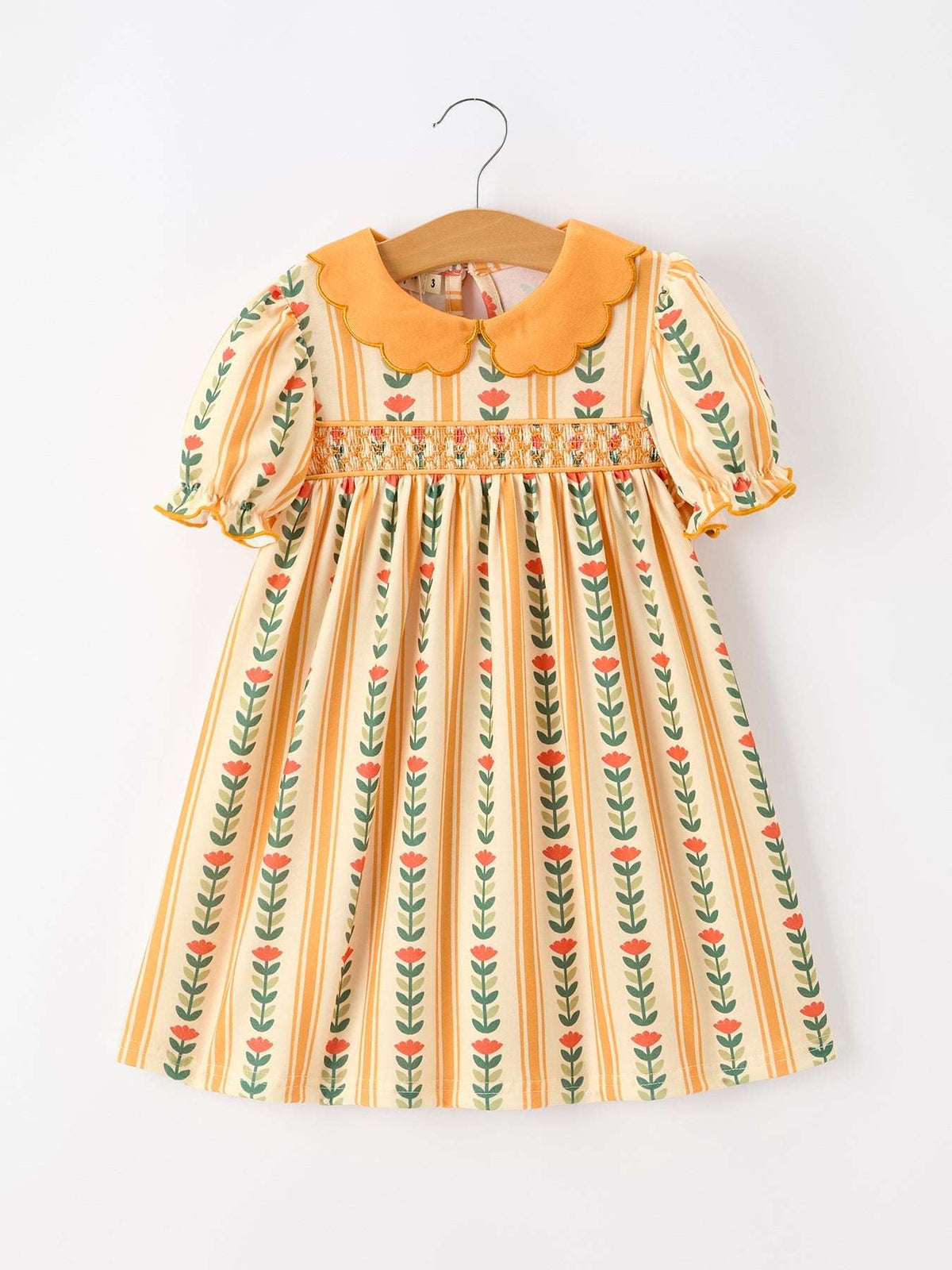 Fall Floral Stripe Girls Dress Petals Collar Smocked - Rylee Faith Designs - Flyclothing LLC