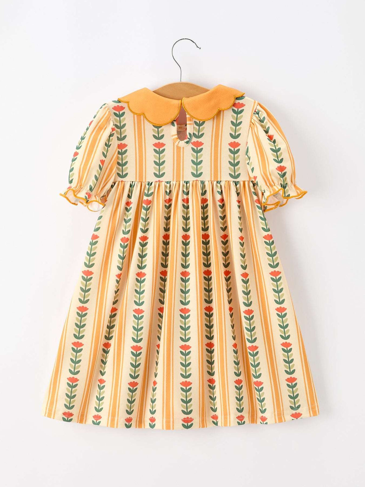 Fall Floral Stripe Girls Dress Petals Collar Smocked - Rylee Faith Designs - Flyclothing LLC