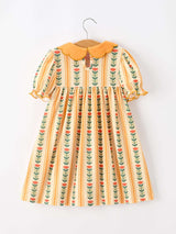 Fall Floral Stripe Girls Dress Petals Collar Smocked - Rylee Faith Designs - Flyclothing LLC