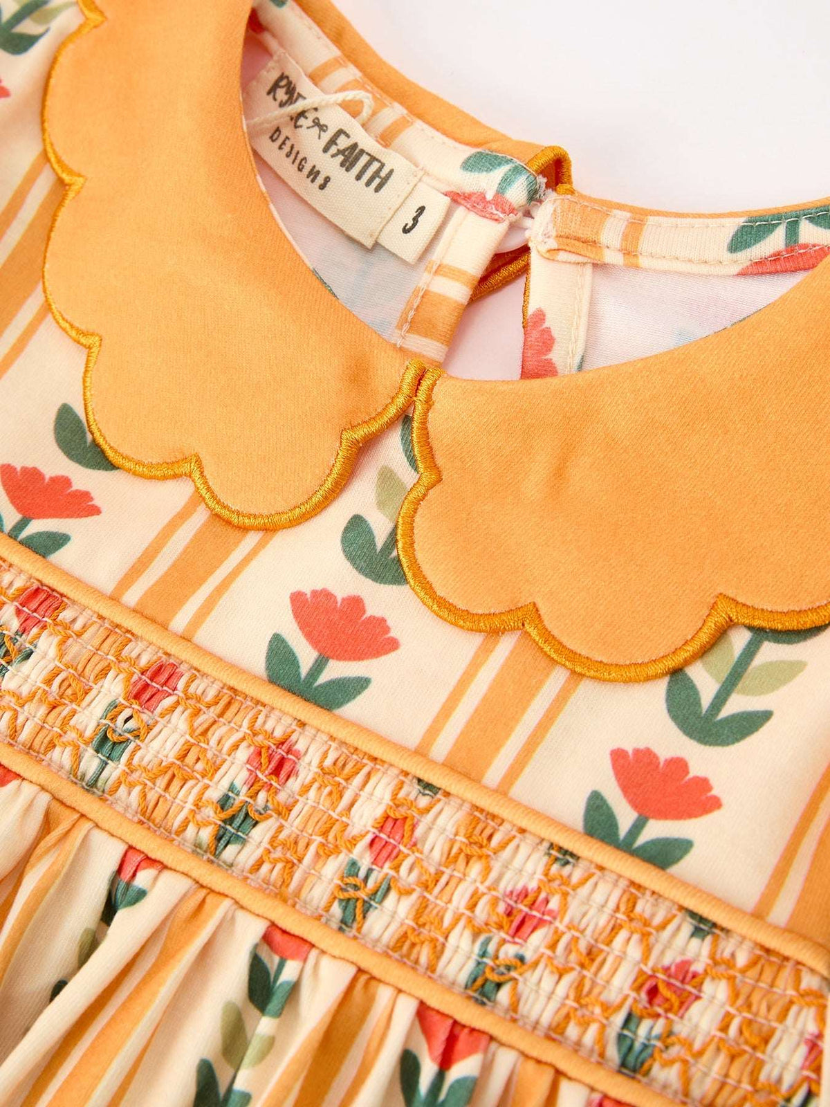 Fall Floral Stripe Girls Dress Petals Collar Smocked - Rylee Faith Designs - Flyclothing LLC